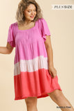 Dip Dye Color Block Dress, Pink