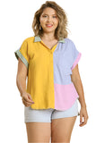 Color Block Gauze Top, Mango & Sky