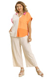 Color Block Gauze Top, Orange