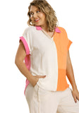 Color Block Gauze Top, Orange