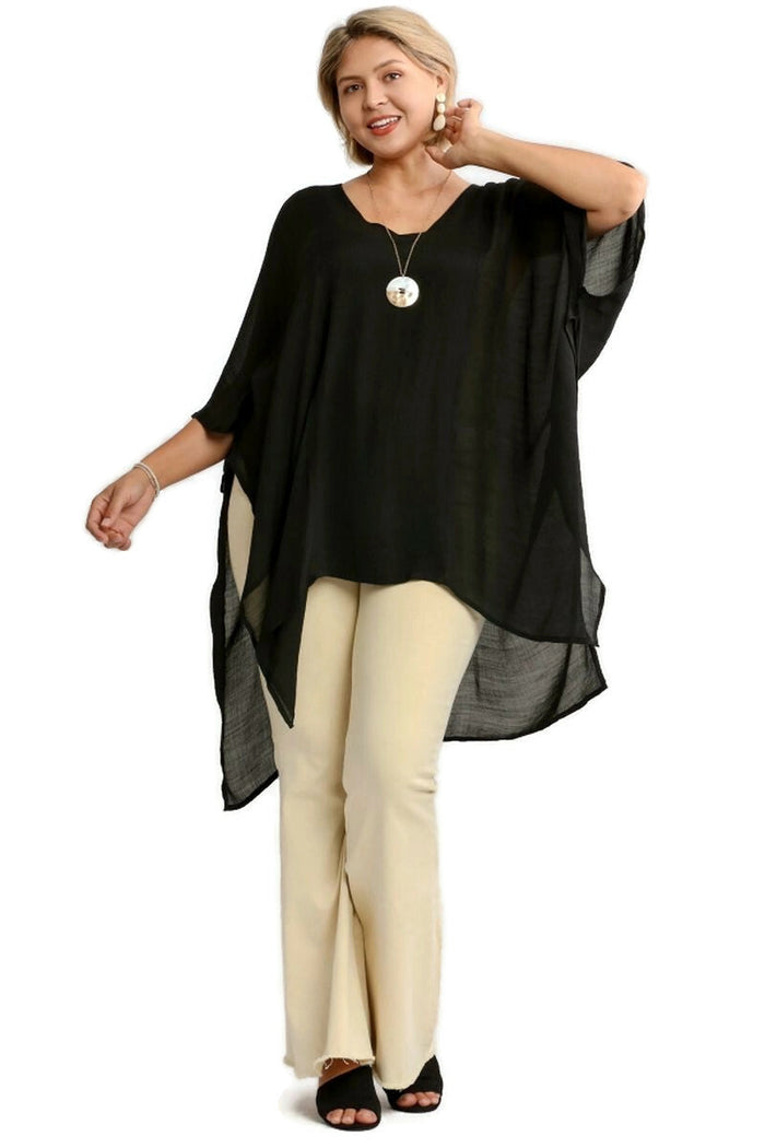 umgee V-Neck Caftan Tunic, Black