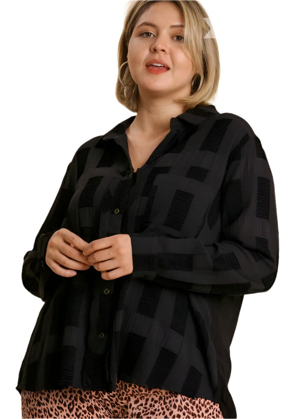 umgee usa Chenille Button Down Top