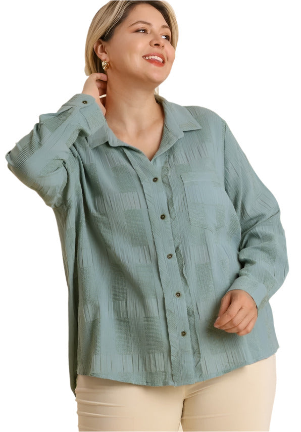 Chenille Button Down Top, Mint