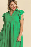 Tiered Ruffle Sleeve Midi Dress, Green