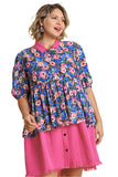Blue Floral Short Sleeve Top