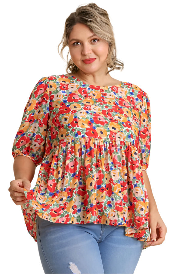 umgee floral & metallic babydoll top