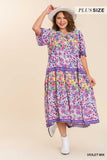 Mixed Floral Print Tiered Dress, Violet