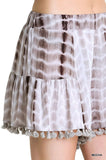 Tie Dye Shorts With Tassel Trim, Mocha