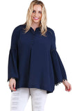 Popover Trumpet Sleeve Blouse, Navy
