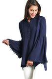 Popover Trumpet Sleeve Blouse, Navy