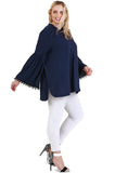Popover Trumpet Sleeve Blouse, Navy