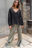 Stud Detail Balloon Sleeve Top, Black