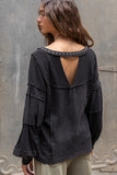 Stud Detail Balloon Sleeve Top, Black