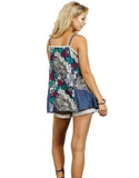 Floral Spaghetti Strap Lace Tank Top, Blue