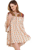 Floral Keyhole Bell Sleeve Dress, Taupe