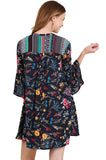 Floral Bell Sleeve Dress, Navy Mix