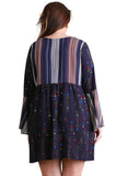 Lace-Up Twin Print Dress, Navy