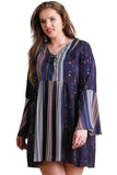 Lace-Up Twin Print Dress, Navy
