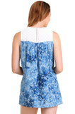 Floral & Lace Keyhole Top, Blue