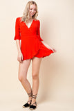 Ruffle Wrap Romper, Red