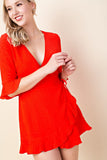Ruffle Wrap Romper, Red