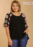 Crochet Sleeve Top, Black