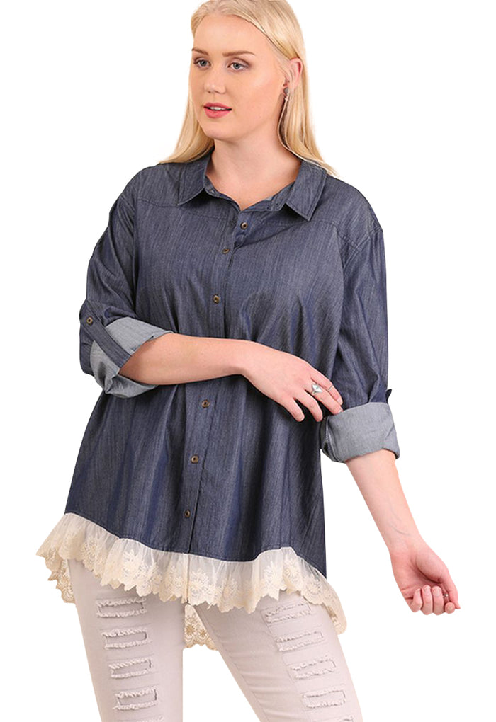 Button Up Lace Top, Denim