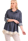 Button Up Lace Top, Denim