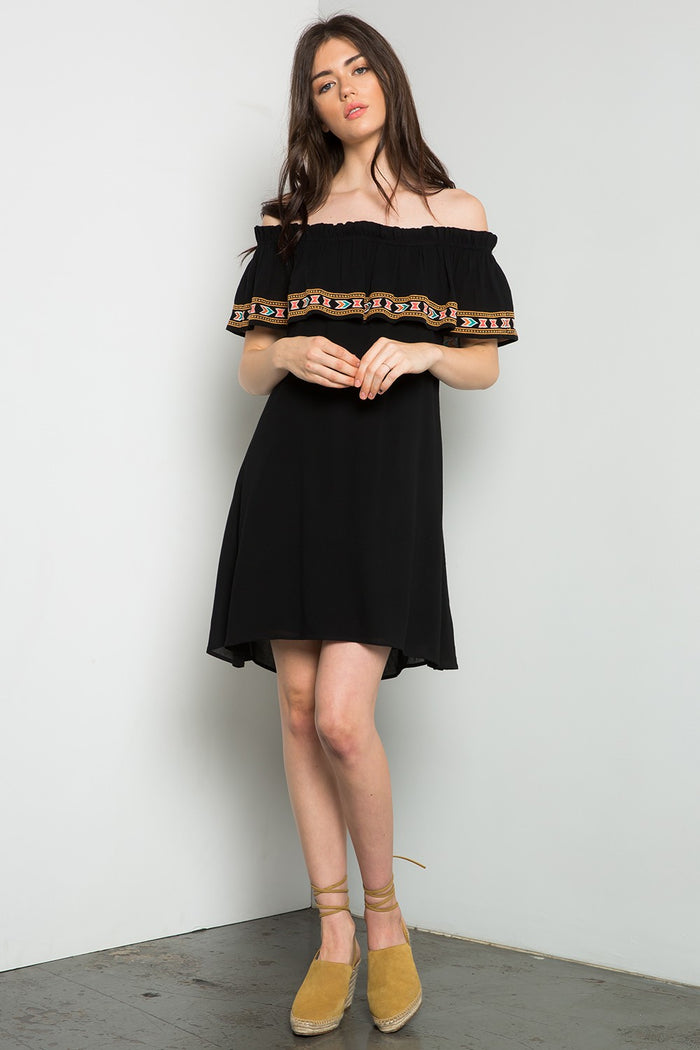 Antigua Off the Shoulder Dress, Black