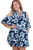 Floral Cold Shoulder Criss Cross Dress, Navy
