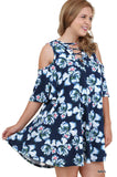 Floral Cold Shoulder Criss Cross Dress, Navy
