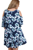 Floral Cold Shoulder Criss Cross Dress, Navy