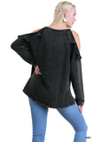 Ruffled Open Shoulder Tunic, Black