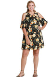 Floral Cold Shoulder Dress, Black