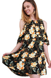 Floral Cold Shoulder Dress, Black