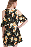 Floral Cold Shoulder Dress, Black