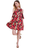 Floral Cold Shoulder Dress, Red