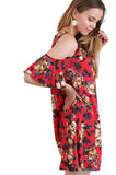 Floral Cold Shoulder Dress, Red