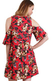 Floral Cold Shoulder Dress, Red