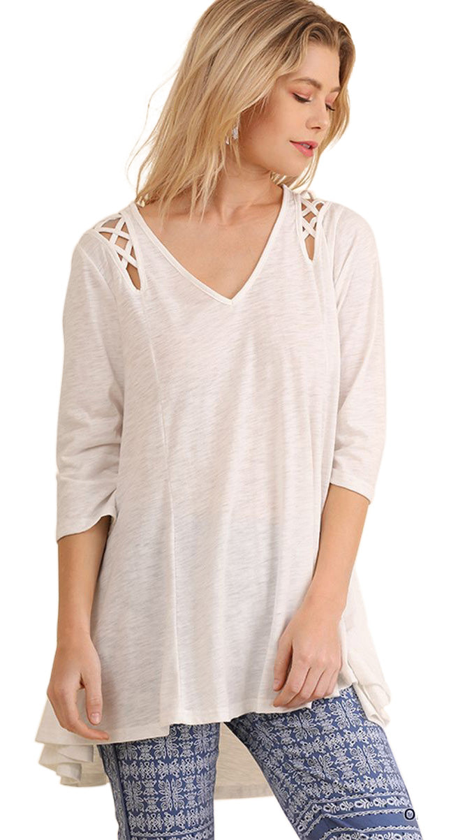 Criss Cross Cutout Detail Top, Off White