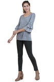 Mineral Washed Layered Ruffled Bell Sleeve Top, Cool Grey