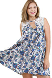 Floral & Lace Sleeveless Dress, Blue