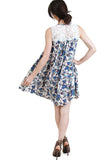 Floral & Lace Sleeveless Dress, Blue