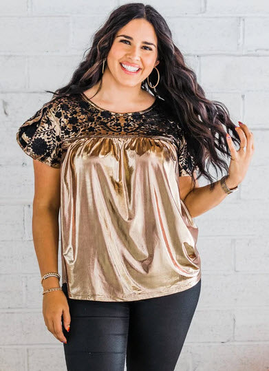 layerz embroidered metalic top