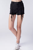 Lace Up Frayed Denim Shorts, Black
