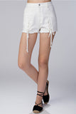 Lace Up Frayed Denim Shorts, White