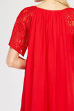Lace & Embroidered Mini Dress, Red