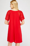 Lace & Embroidered Mini Dress, Red