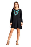 Floral Embroidered Mini Dress, Black