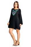 Floral Embroidered Mini Dress, Black